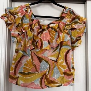 NWOT Nicole Miller Artelier Watercolor Ruffle Blouse